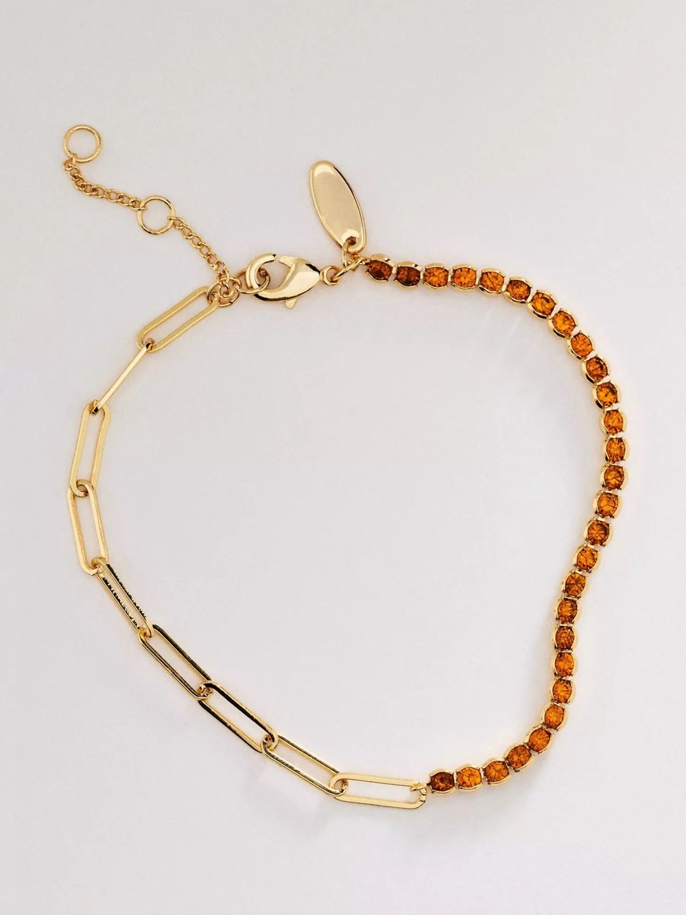 Anthropologie Gold Chain Bracelet with Amber Rhinestones